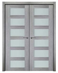 Italia Vetro, Laminated Glass Light Grey 6-Lite, Prefinished Interior Double Door