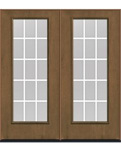 80 Clear Colonial 15 Lite Flat Bar GBG Mahogany Full Lite Fiberglass Double Doors , WBD Impact