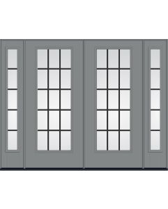 80 Low-E Colonial 15 Lite Flat Bar GBG Smooth Full Lite Fiberglass Double Door,Sidelites , WBD Impact