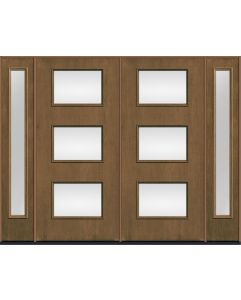 80 Low-E Modern Pulse Ari 3-Lite Mahogany Fiberglass Double Door,Sidelites , WBD Impact