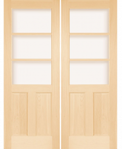 3030 Wood 2 Panel  3 Lite  Transitional Ovolo Double Interior Door
