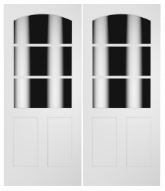 3030C Wood 2 Panel  3 Lite  Transitional Ovolo Arch Lite Double Interior Door