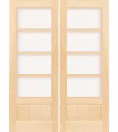 3040 Wood 1 Panel  4 Lite  Transitional Ovolo Double Interior Door