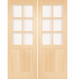 3060 Wood 2 Panel  6 Lite  Transitional Ovolo Double Interior Door
