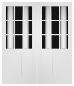 3090 Wood 2 Panel  9 Lite  Transitional Ovolo Double Interior Door