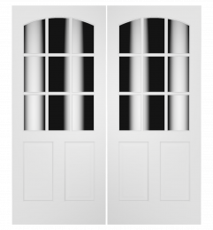 3090C Wood 2 Panel  9 Lite  Transitional Ovolo Arch Lite Double Interior Door