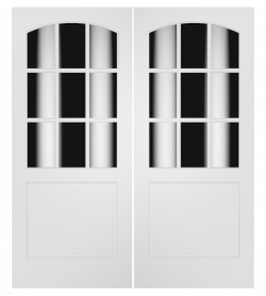 3097C Wood 1 Panel  9 Lite  Transitional Ovolo Arch Top Lite Double Door