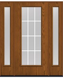 80 Clear Colonial 12 Lite Flat Bar GBG Oak Full Lite Fiberglass Single Door,Sidelites , WBD Impact