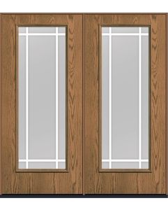 80 Clear Prairie 9 Lite Flat Bar GBG Oak Full Lite Fiberglass Double Doors , WBD Impact