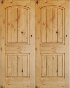 96 Knotty Alder 2 panel,Arch Panel,Raised Panel v‐grooved Double Door