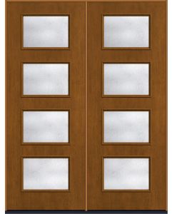 96 Rainglass Modern Pulse Ari 4-Lite Mahogany Fiberglass Double Doors , WBD Impact