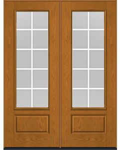 96 Clear Colonial 10 Lite Flat Bar GBG Oak 3/4 Lite 1 Panel Fiberglass Double Doors , WBD Impact