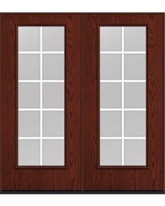 80 Low-E Colonial 10 Lite Flat Bar GBG Oak Full Lite Fiberglass Double Doors , WBD Impact