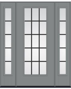 80 Low-E Colonial 15 Lite Flat Bar GBG Smooth Full Lite Fiberglass Single Door,Sidelites , WBD Impact