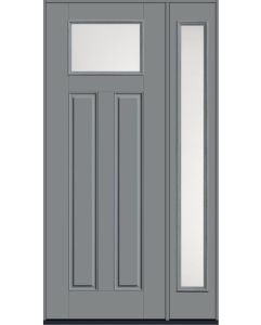 96 Satin Etch Craftsman Top View 2 Panel Smooth Fiberglass Single Door,Sidelite , WBD Impact