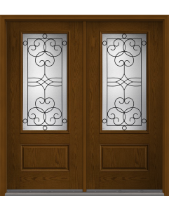 80 Salinas 3/4 Lite 1 Panel Oak Fiberglass Double Doors , WBD Impact