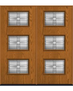 80 Saratoga Modern Pulse Ari 3-Lite Oak Fiberglass Double Doors , WBD Impact