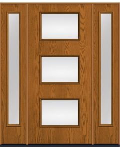 80 Low-E Modern Pulse Ari 3-Lite Oak Fiberglass Single Door,Sidelites , WBD Impact