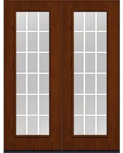 96 Clear Colonial 18 Lite Flat Bar GBG Oak Full Lite Fiberglass Double Doors , WBD Impact