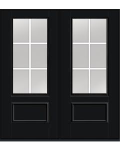 80 Low-E Colonial 6 Lite Flat Bar GBG Smooth 3/4 Lite 1 Panel Fiberglass Double Doors , WBD Impact