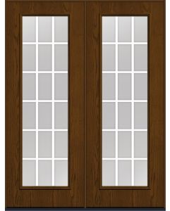 96 Low-E Colonial 18 Lite Flat Bar GBG Oak Full Lite Fiberglass Double Doors , WBD Impact
