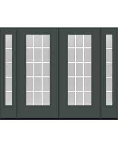 80 Low-E Colonial 15 Lite Flat Bar GBG Smooth Full Lite Fiberglass Double Door,Sidelites , WBD Impact