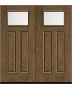 80 Satin Etch Craftsman Top View 2 Panel Mahogany Fiberglass Double Doors , WBD Impact