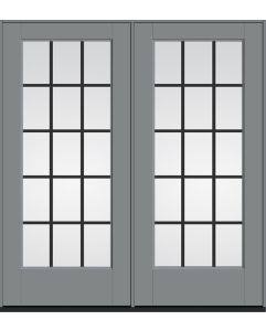 80 Low-E Colonial 15 Lite Flat Bar GBG Smooth Full Lite Fiberglass Double Doors , WBD Impact