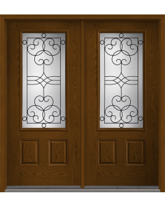 80 Salinas 3/4 Lite 2 Panel Oak Fiberglass Double Doors , WBD Impact