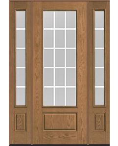 96 Low-E Colonial 15 Lite Flat Bar GBG Oak 3/4 Lite 1 Panel Fiberglass Single Door,Sidelites , WBD Impact