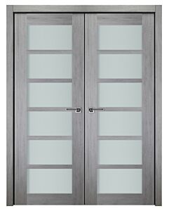 Italia French 6-Lite, Light Grey Prefinished Interior Double Door
