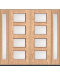 96 Satin Etch Modern Pulse Ari 4-Lite Oak Fiberglass Double Door,Sidelites , WBD Impact