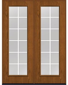 96 Clear Colonial 12 Lite Flat Bar GBG Oak Full Lite Fiberglass Double Doors , WBD Impact