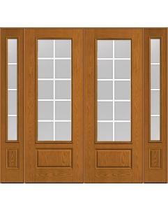 96 Clear Colonial 10 Lite Flat Bar GBG Oak 3/4 Lite 1 Panel Fiberglass Double Door,Sidelites , WBD Impact