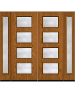 96 Rainglass Modern Pulse Ari 4-Lite Oak Fiberglass Double Door,Sidelites , WBD Impact