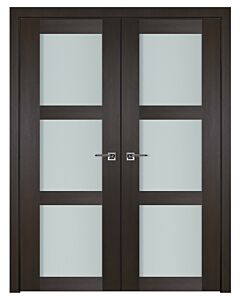 Italia Vetro, Laminated Glass Premium Wenge 3-Lite, Prefinished Interior Double Door
