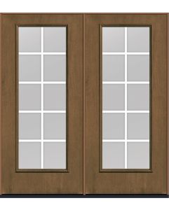 80 Low-E Colonial 10 Lite Flat Bar GBG Mahogany Full Lite Fiberglass Double Doors , WBD Impact