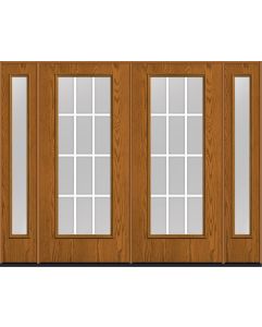80 Low-E Colonial 12 Lite Flat Bar GBG Oak Full Lite Fiberglass Double Door,Sidelites , WBD Impact