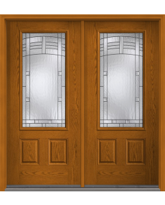 80 Maple Park 3/4 Lite 2 Panel Oak Fiberglass Double Doors , WBD Impact