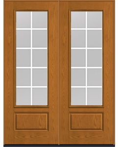 96 Low-E Colonial 10 Lite Flat Bar GBG Oak 3/4 Lite 1 Panel Fiberglass Double Doors , WBD Impact