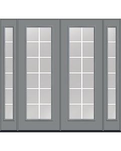 96 Low-E Colonial 12 Lite Flat Bar GBG Smooth Full Lite Fiberglass Double Door,Sidelites , WBD Impact