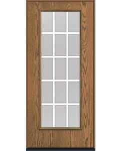 80 Clear Colonial 15 Lite Flat Bar GBG Oak Full Lite Fiberglass Single Door , WBD Impact