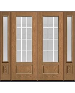 96 Clear Colonial 12 Lite Flat Bar GBG Oak 3/4 Lite 1 Panel Fiberglass Double Door,Sidelites , WBD Impact