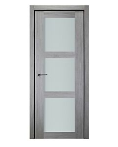 Italia Vetro, Laminated Glass Light Grey 3-Lite, Prefinished Interior Single Door