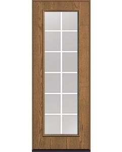 96 Low-E Colonial 12 Lite Flat Bar GBG Oak Full Lite Fiberglass Single Door , WBD Impact