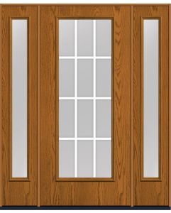 80 Low-E Colonial 12 Lite Flat Bar GBG Oak Full Lite Fiberglass Single Door,Sidelites , WBD Impact