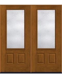 80 Rainglass 3/4 Lite 2 Panel Oak Fiberglass Double Doors , WBD Impact