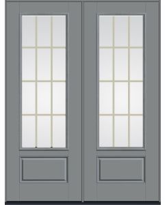 96 Clear Colonial 12 Lite Flat Bar GBG Smooth 3/4 Lite 1 Panel Fiberglass Double Doors , WBD Impact