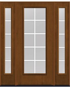 80 Clear Colonial 10 Lite Flat Bar GBG Mahogany Full Lite Fiberglass Single Door,Sidelites , WBD Impact