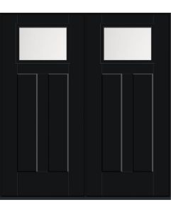 96 Satin Etch Craftsman Top View 2 Panel Shaker Smooth Fiberglass Double Doors , WBD Impact